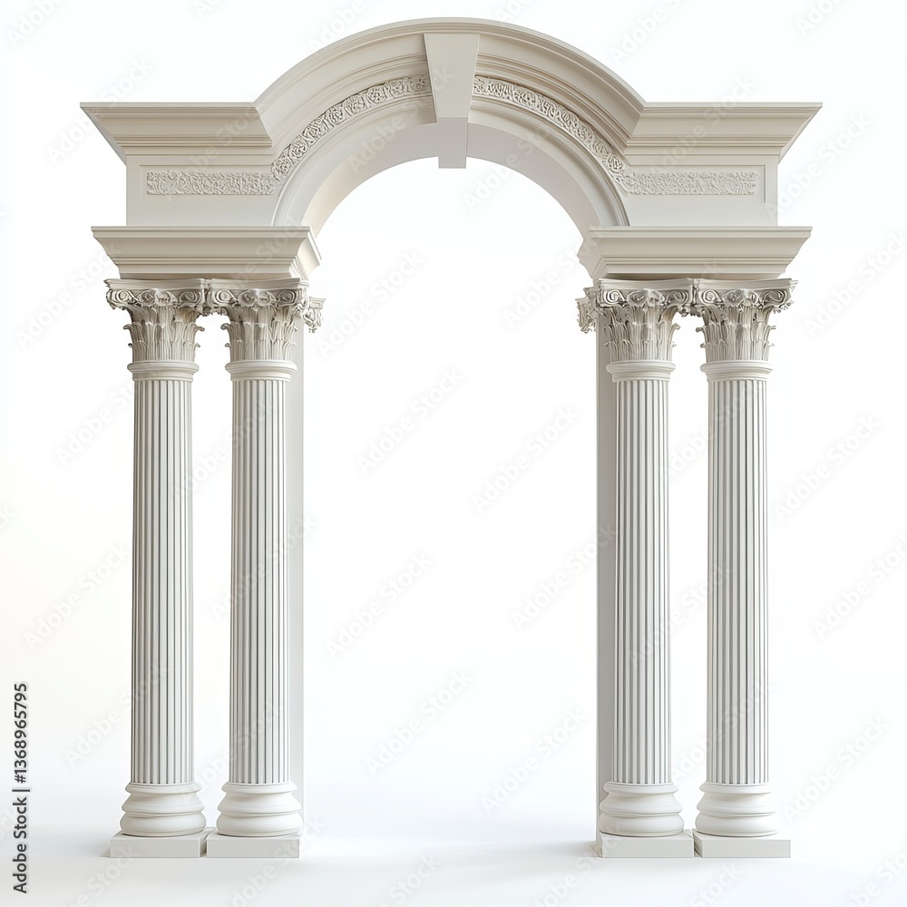 Obraz premium Column arch isolated on a white background for architectural and design visuals