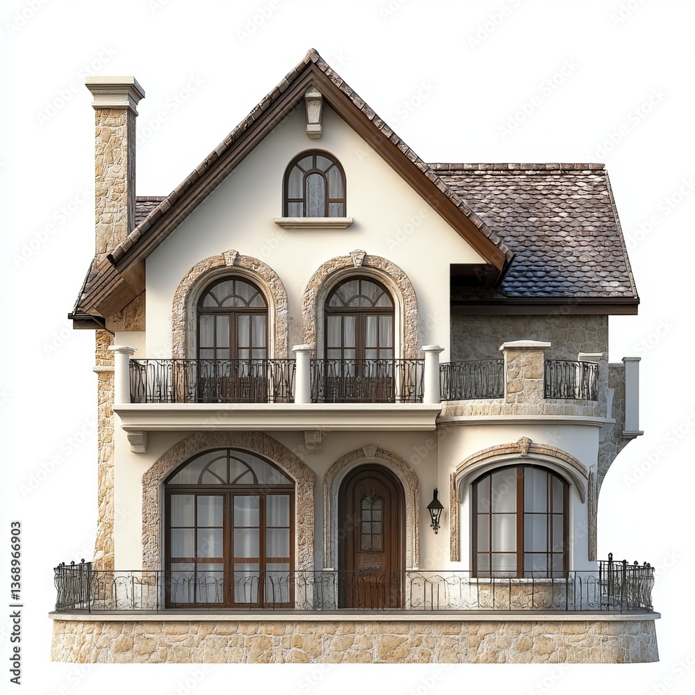 Obraz premium Contemporary European house isolated on a white background for architectural design