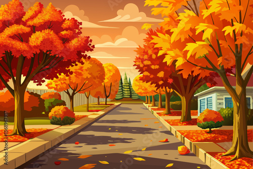 vector of Autumn trees lining the driveway