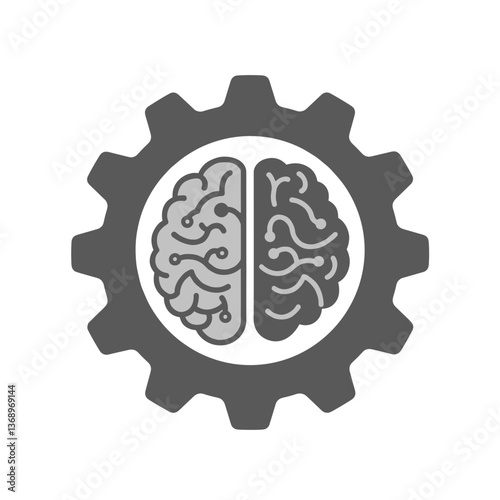 Brain inside a gear symbolizing AI and technology integration  