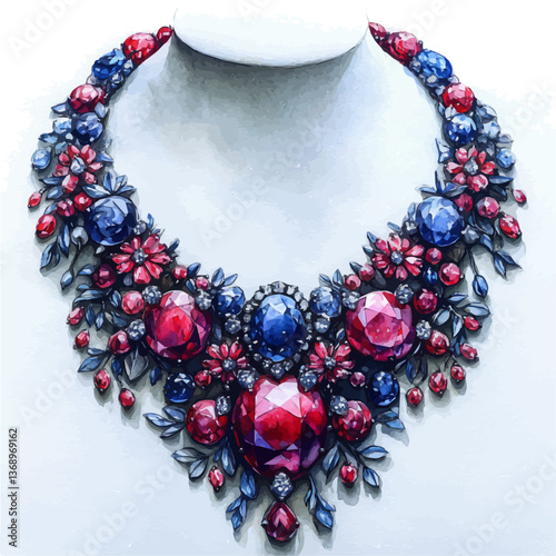 A watercolor vector of an intricate diamond choker necklace, isolated on a white background. intricate diamond choker necklace exquisite vector

