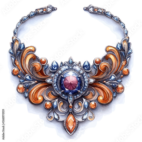 A watercolor vector of an intricate diamond choker necklace, isolated on a white background. intricate diamond choker necklace exquisite vector

