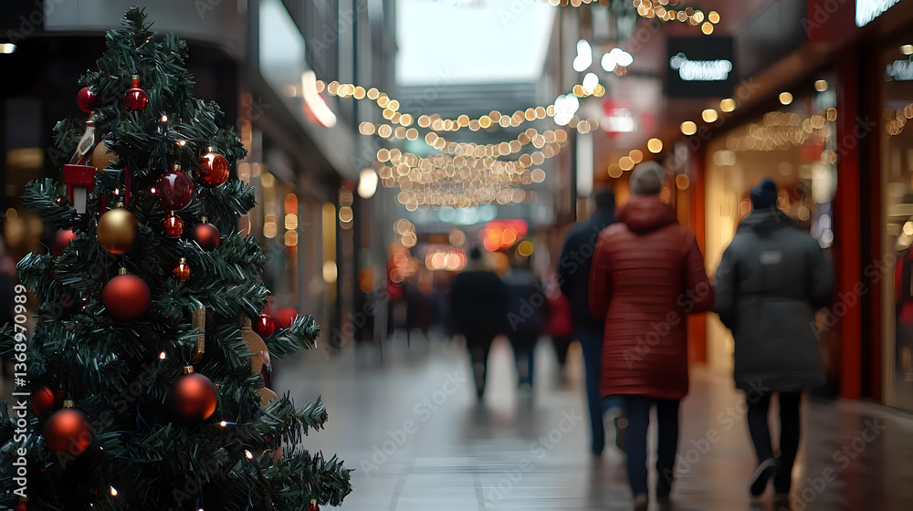 Fototapeta premium Christmas Tree In A Busy City Mall