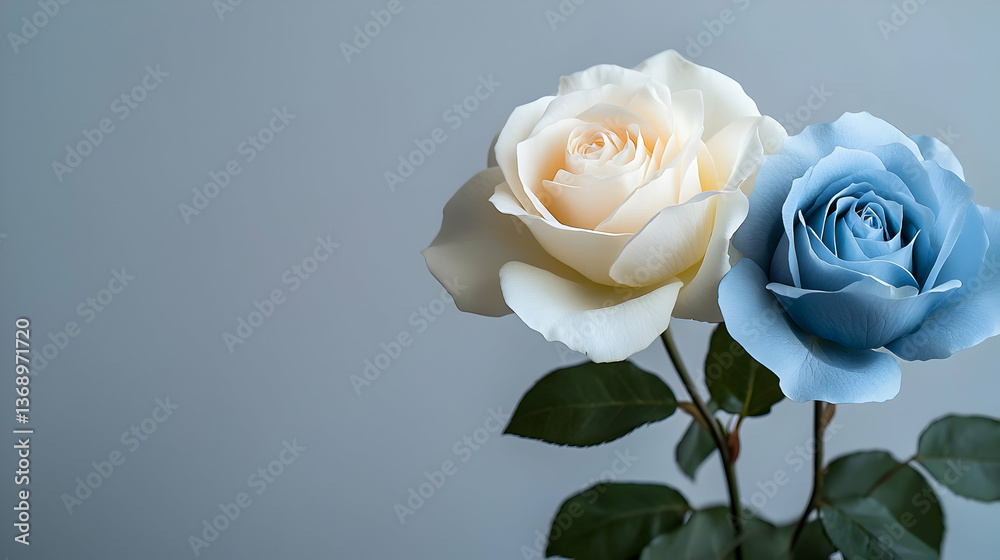 Fototapeta premium Two Roses In Cream And Blue Colors
