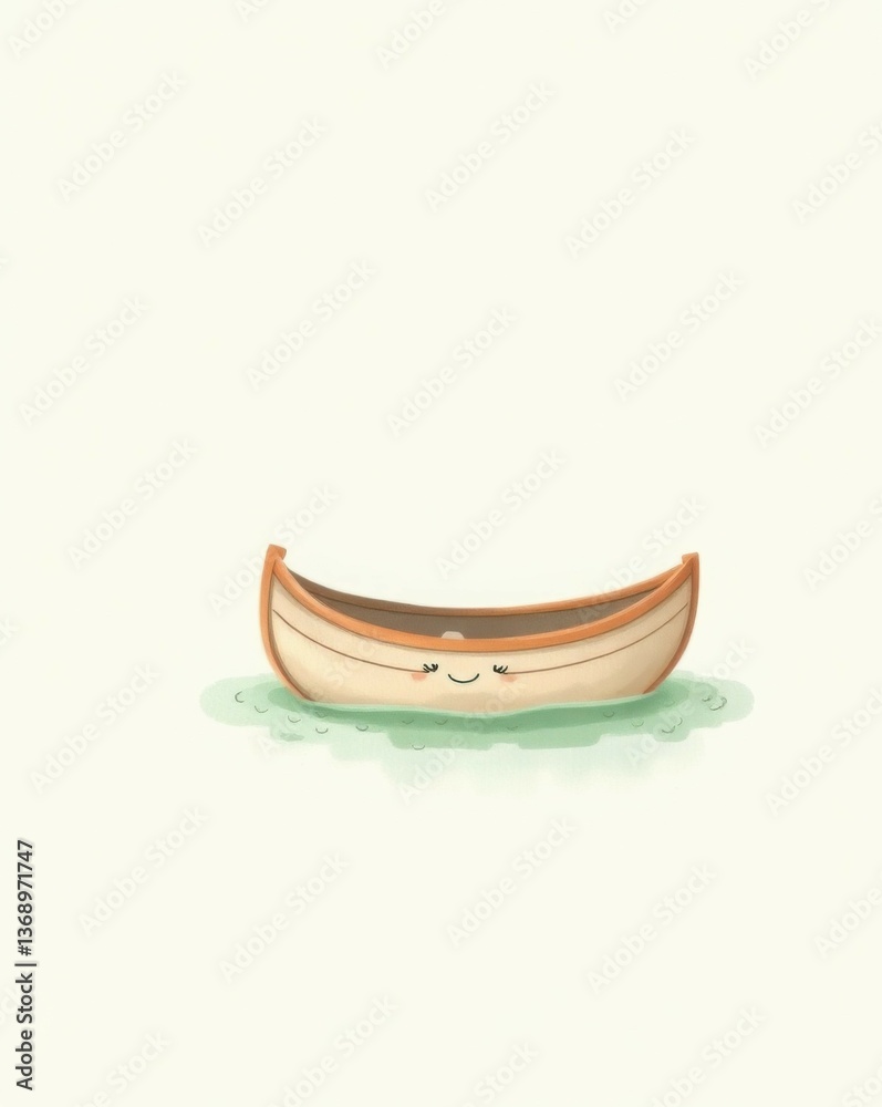 Cute animated canoe floating on a calm water surface. Perfect for children's illustrations, cartoons, and educational materials, it adds a playful touch to any project. Cute animated canoe floating on a calm water surface. Perfect for children's illustrations, cartoons, and educational materials, it adds a playful touch to any project.