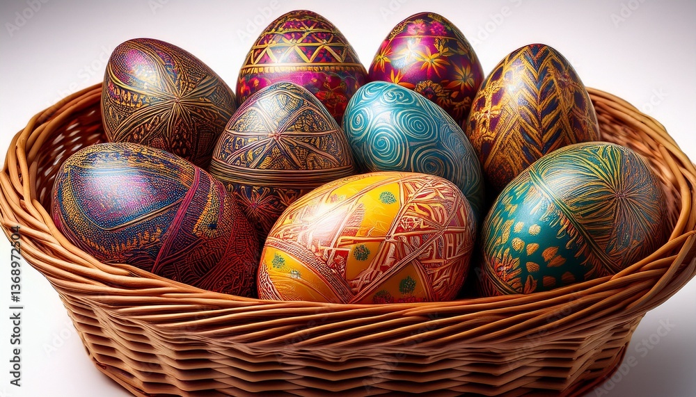 colorful easter eggs in a basket colorful easter eggs in a basket