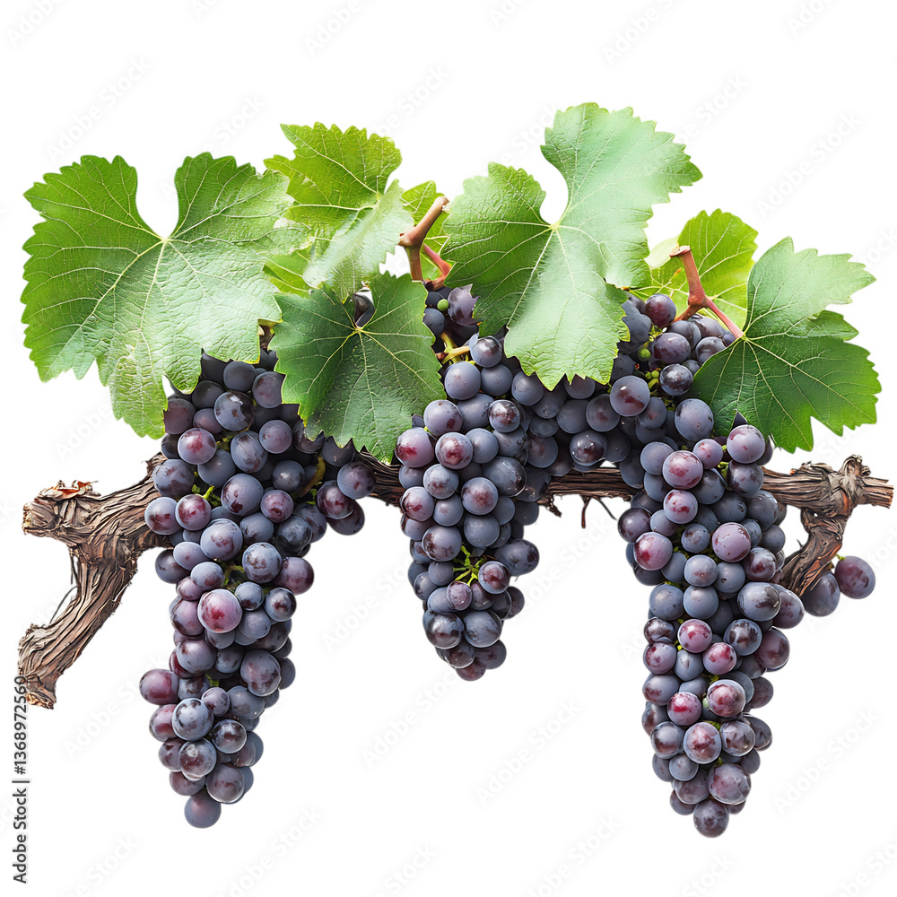 Thick Grapevine with Green Leaves and Grapes Isolated on Transparent Background Thick Grapevine with Green Leaves and Grapes Isolated on Transparent Background