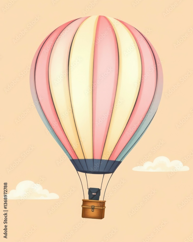 Obraz premium Colorful hot air balloon floating against a pastel background. Ideal for children's illustrations, cartoons, and educational materials. Great for inspiring imagination and adventure!