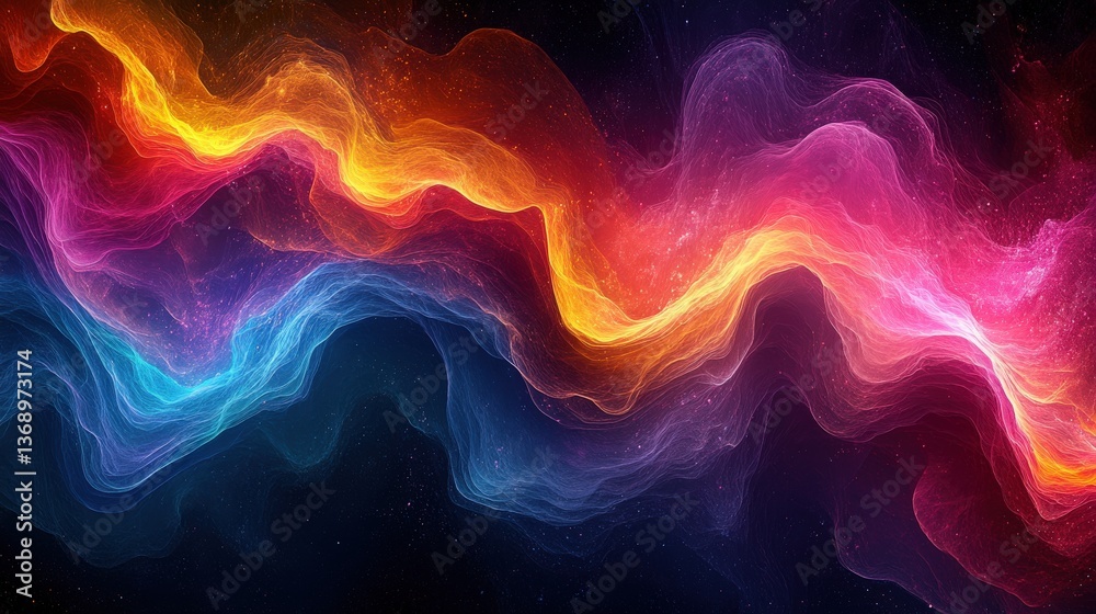 Obraz premium Vibrant Abstract Flow of Colorful Waves with Cosmic Background