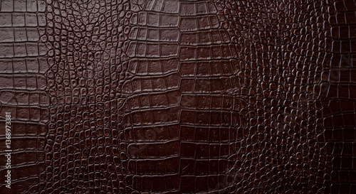 Sophisticated deep brown crocodile leather pattern for luxurious designs and backdrops