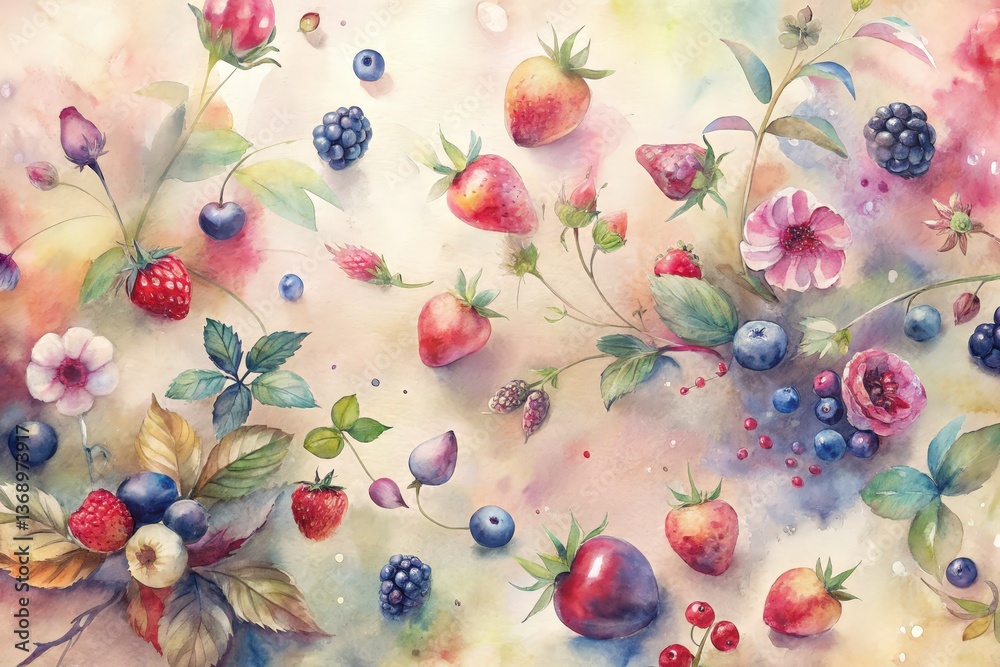 water color design of mixed berries and strawberries water color design of mixed berries and strawberries