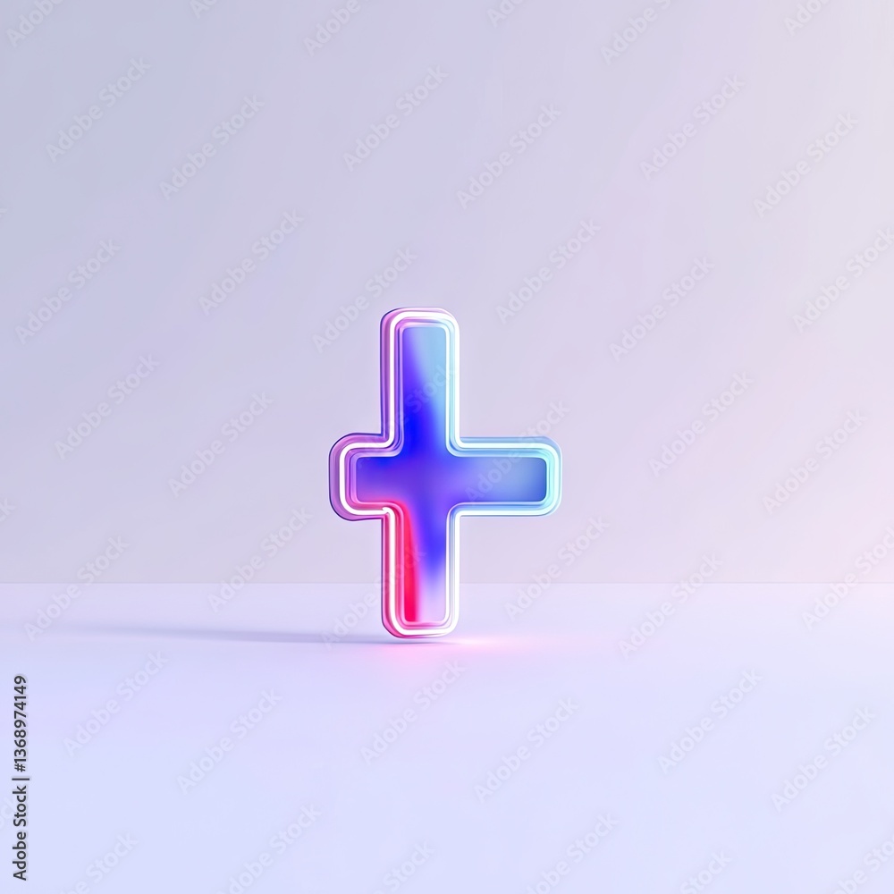 Obraz premium Neon Plus Sign on Light Background