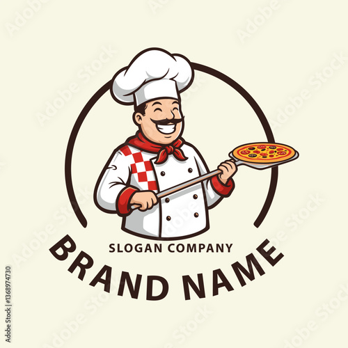 Pizza logo. A special design for pizza shops that provide delivery service. Editable logo template.