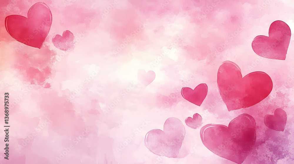 A romantic watercolor background featuring soft pink hearts for love and affection themes A romantic watercolor background featuring soft pink hearts for love and affection themes