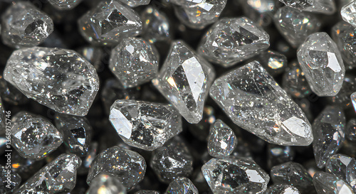 Extreme magnification showcasing a cluster of raw, uncut diamonds in a close-up view
