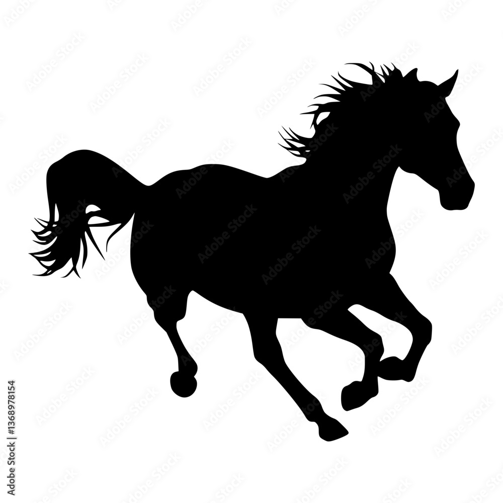 Obraz premium Running Silhouette Horse - Black Vector Graphic