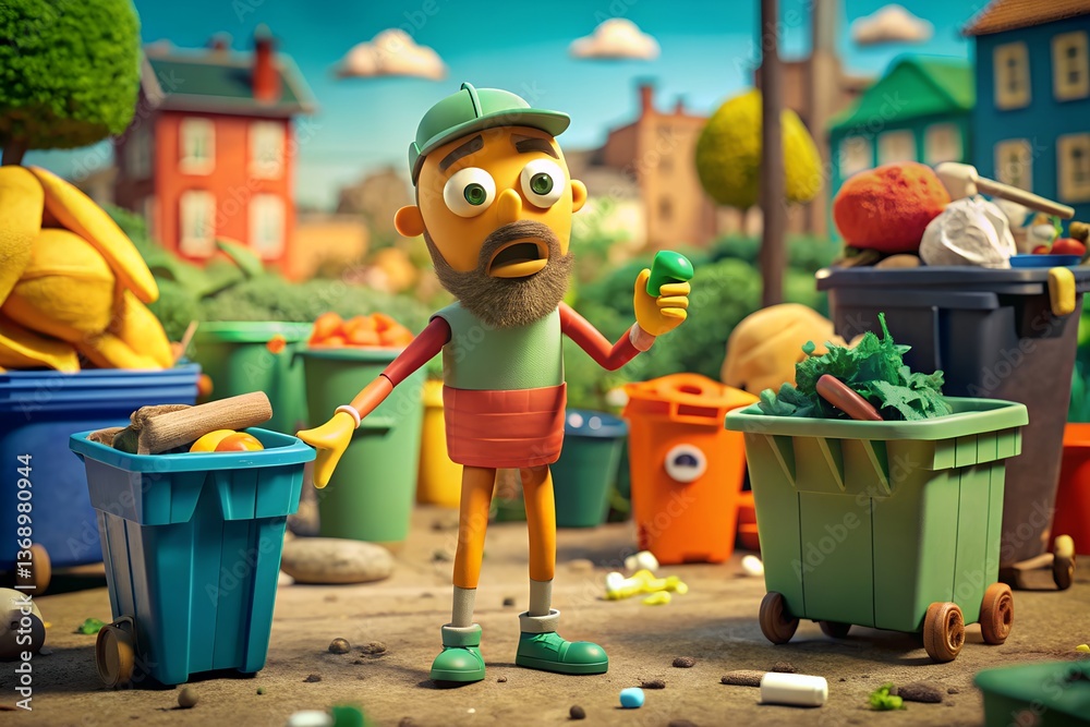Naklejka premium Acclamation Trash Transformation into Useful Object – Stop Motion Style Animation Frame