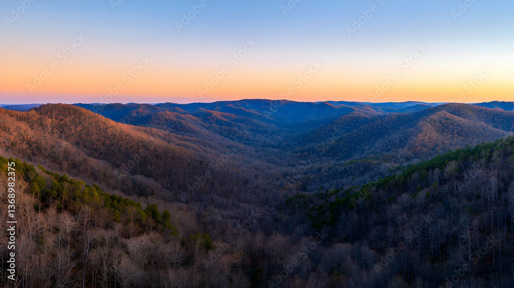 Obraz premium Panoramic View Of Mountain Valley At Sunset