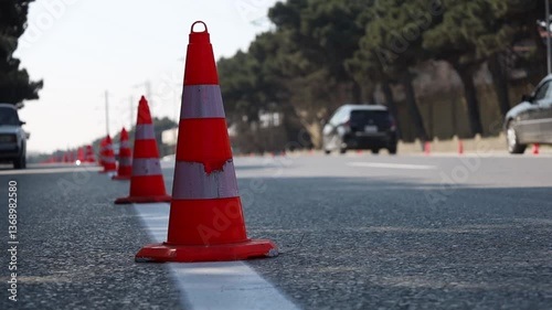Signal traffic cones along the roadway