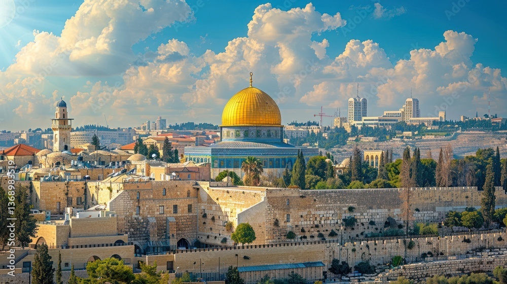 Fototapeta premium Jerusalem's Dome of the Rock and the Old City Walls