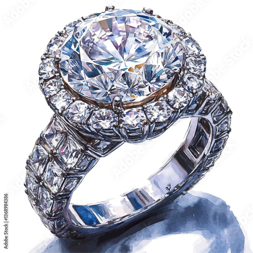 A watercolor vector of a luxury diamond ring, isolated on a white background. luxury diamond ring vector

