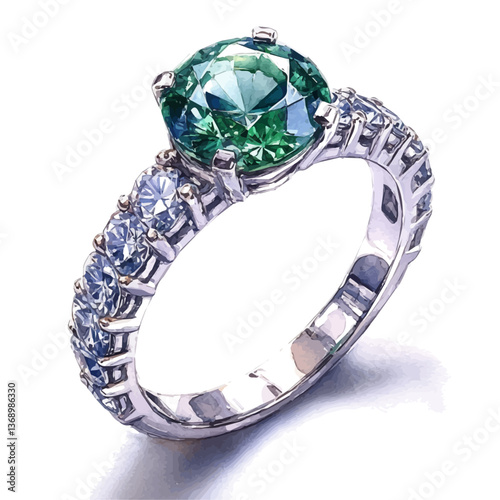 A watercolor vector of a luxury emerald ring, isolated on a white background. luxury emerald ring captivating vector


