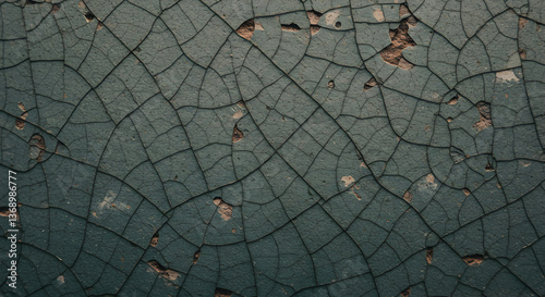 Detailed close-up of aged, fractured ceramic glaze surface with unique textures