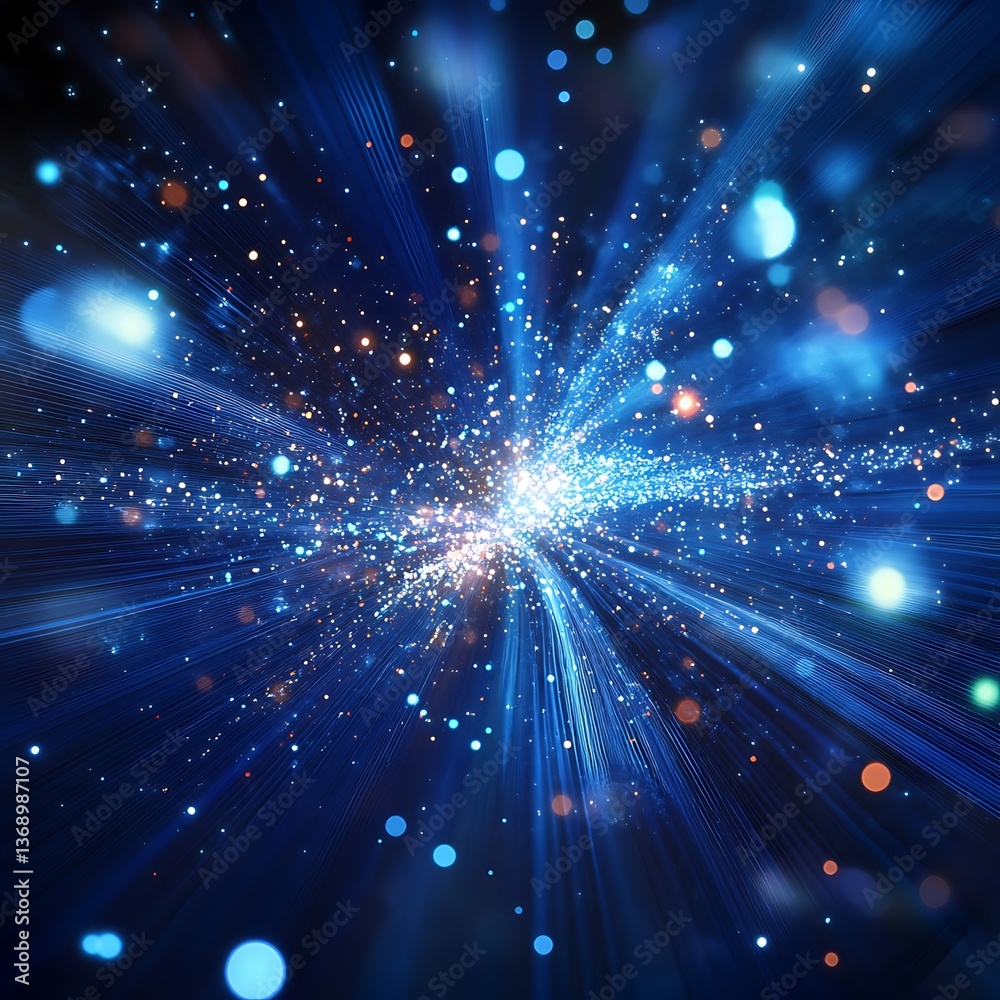 Fototapeta premium Abstract cosmic explosion. Dynamic blue light burst