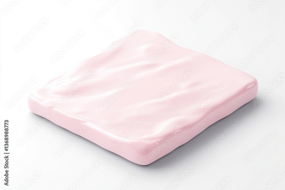 A square, smooth, pale pink candy bar. It has a slightly wavy surface A square, smooth, pale pink candy bar. It has a slightly wavy surface