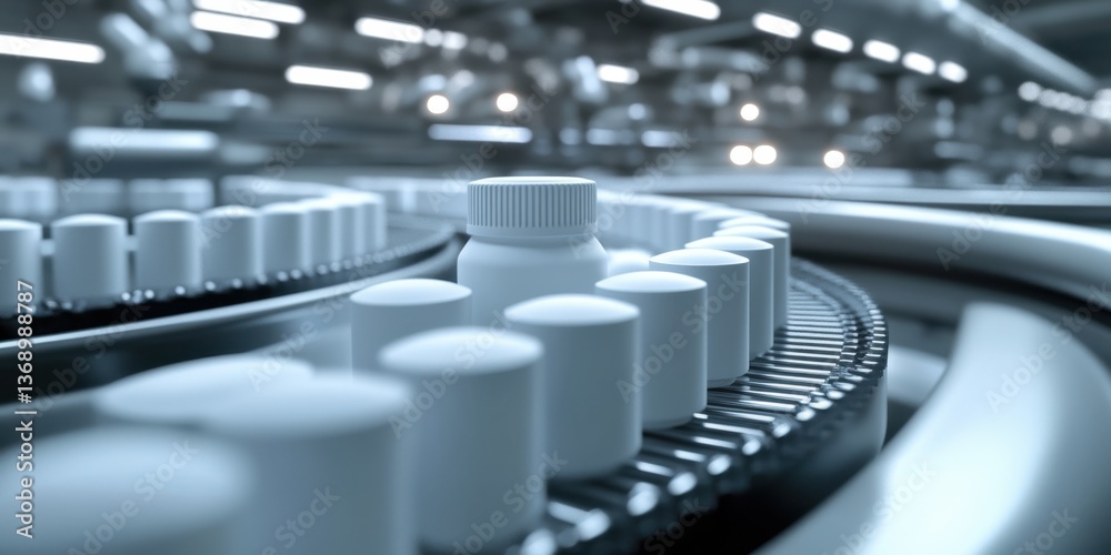 Obraz premium White plastic bottles on factory conveyor 