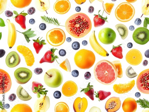 A Colorful Assortment of Fresh Fruit on White Background photo