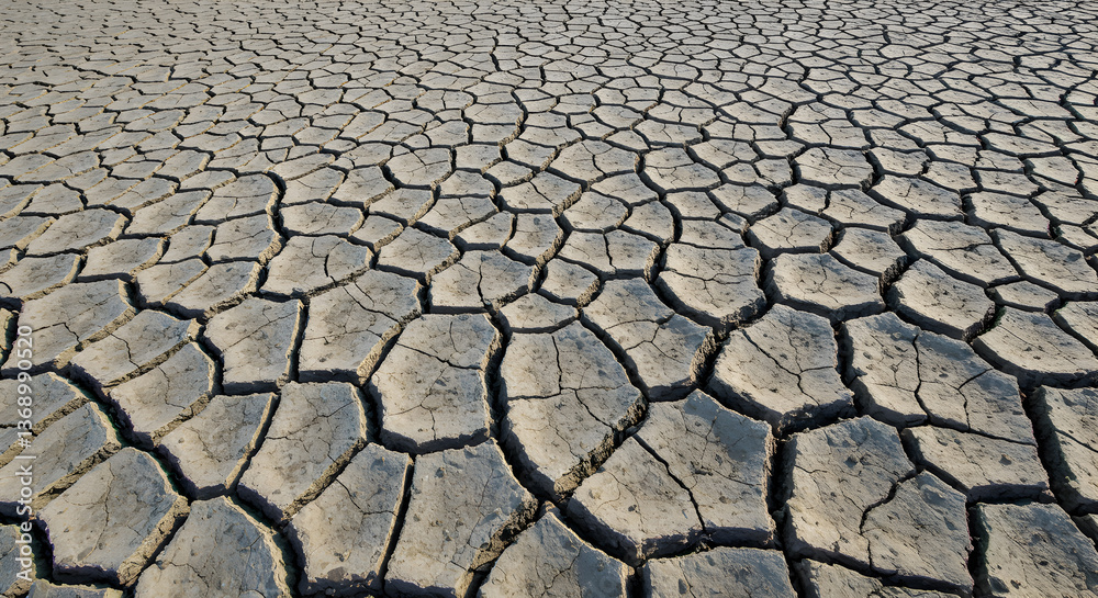Cracked Earth Pattern: A stark vista of parched land with geometric fissures Cracked Earth Pattern: A stark vista of parched land with geometric fissures