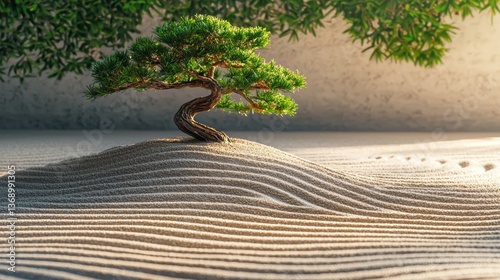 small tree in a Japanese Zen sand garden