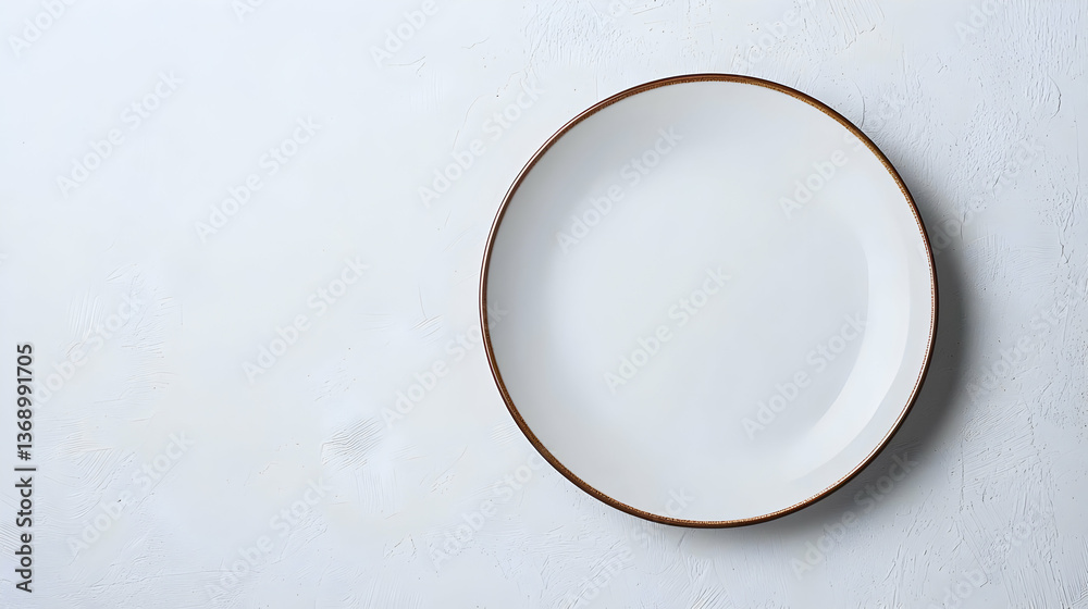 Empty White Plate On Light Gray Concrete Surface Empty White Plate On Light Gray Concrete Surface