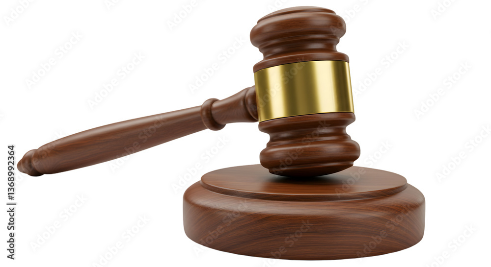 A gavel, symbol of justice and authority, rests on its block, a polished wooden instrument ready to declare a verdict, showing rich dark wood and gold accents. A gavel, symbol of justice and authority, rests on its block, a polished wooden instrument ready to declare a verdict, showing rich dark wood and gold accents.