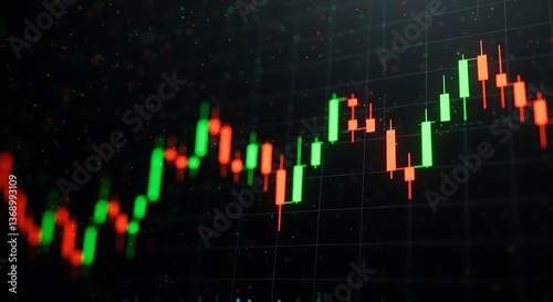 Stock Market Chart with Red and Green Candlesticks on a Dark Grid Background