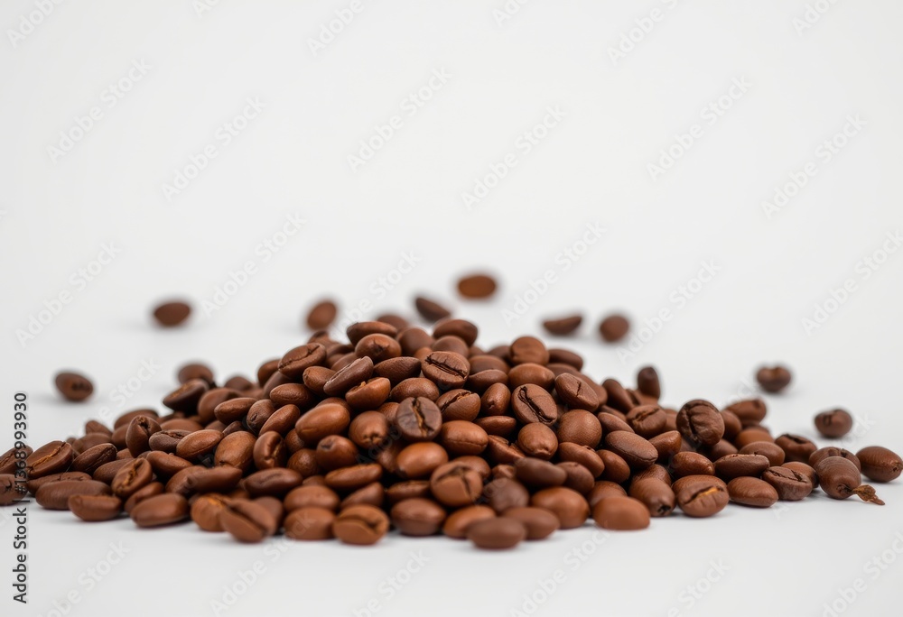 Naklejka premium Pile of Roasted Coffee Beans on White Background