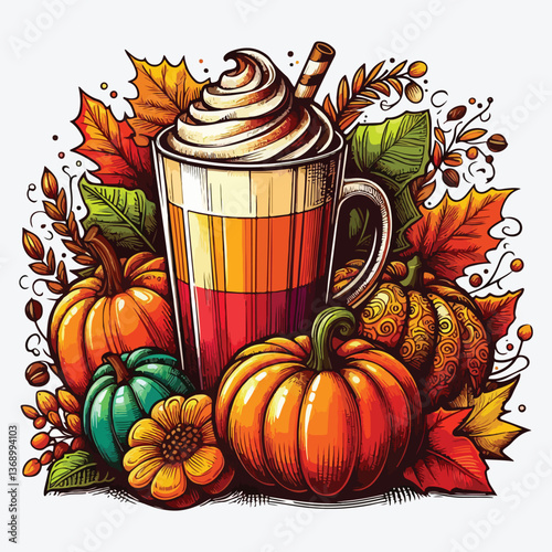 Pumpkin latte coffee. Autumn food and drinks, tasty sweet desserts, seasonal flavored products