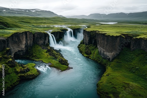 majestic waterfalls cascading in a serene landscape Long Shot
