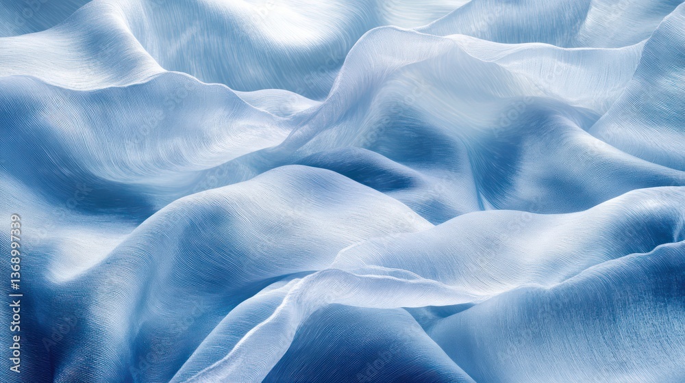 Obraz premium Blue silk fabric texture, soft waves, light background, design