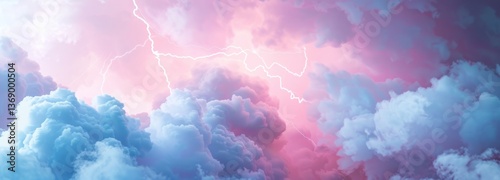 Pink cloudscape with bolts of lightning photo