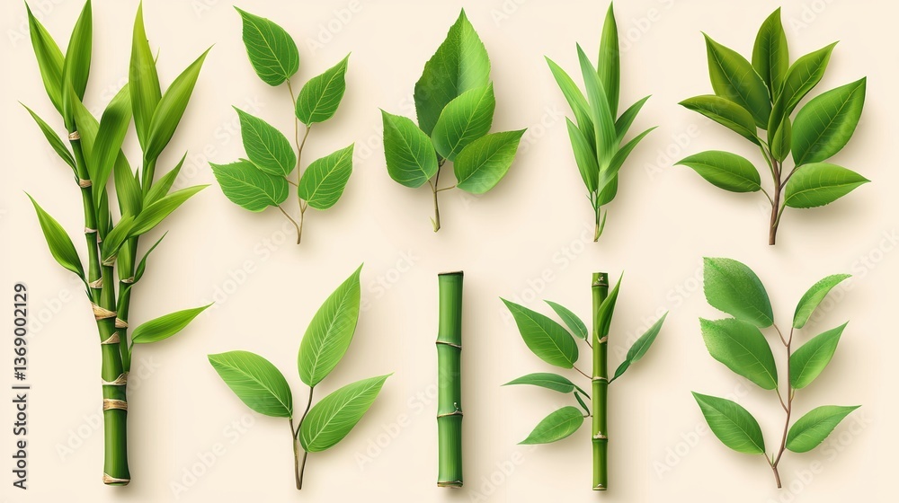 Fototapeta premium A group of bamboo stalks standing alone on a clear background, created by modern