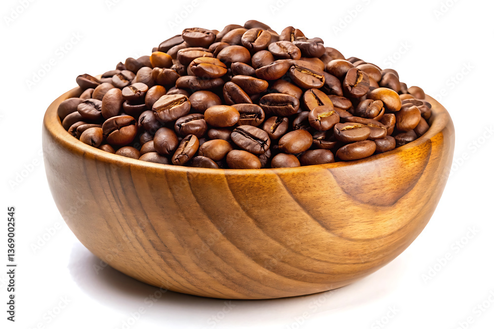 wooden bowl with coffee beans image isolated on white background wooden bowl with coffee beans image isolated on white background