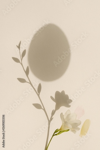 Minimalist Easter Silhouette with Egg Shadow and Spring Flower on Warm Paper