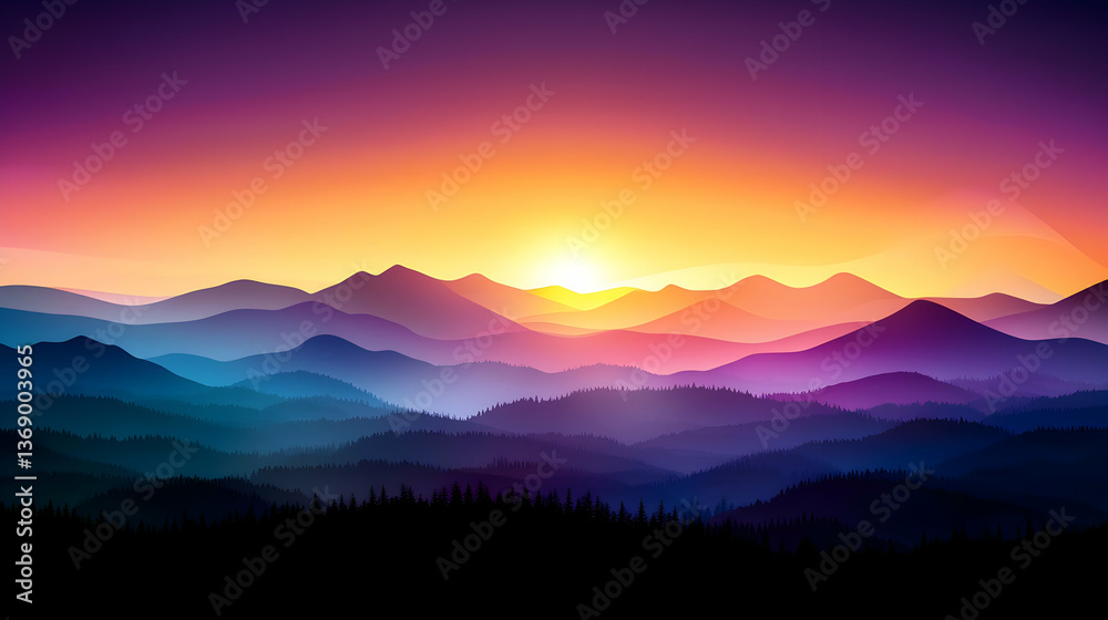 Fototapeta premium Colorful Sunrise Over Mountain Ranges