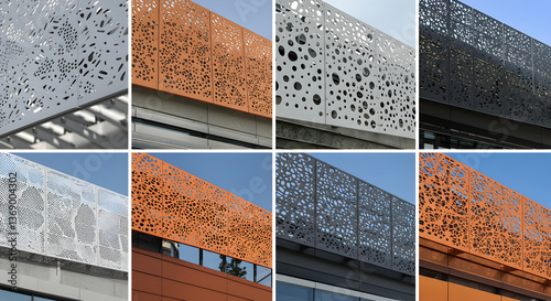 Collection of perforated metal screens showcasing design styles and application