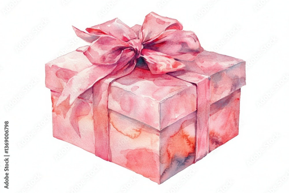 Obraz premium A vintage illustration of a pink gift box with a red ribbon bow, isolated on a transparent background, created using modern