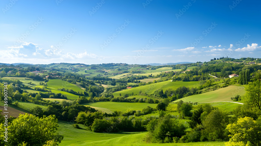 Panoramic View Of Green Hills And Valley In Summer Panoramic View Of Green Hills And Valley In Summer