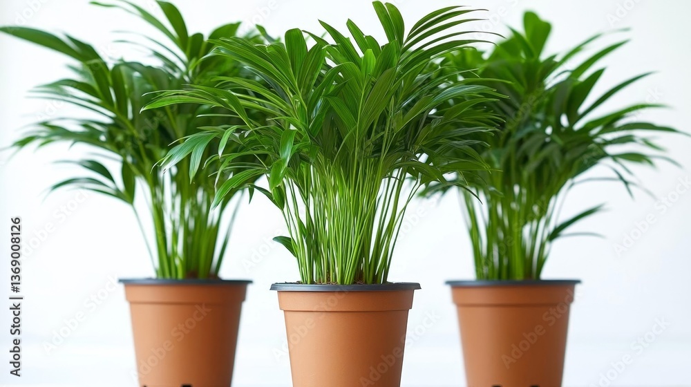 Obraz premium Vibrant Green Parlor Palms in Brown Pots - Realistic Photo