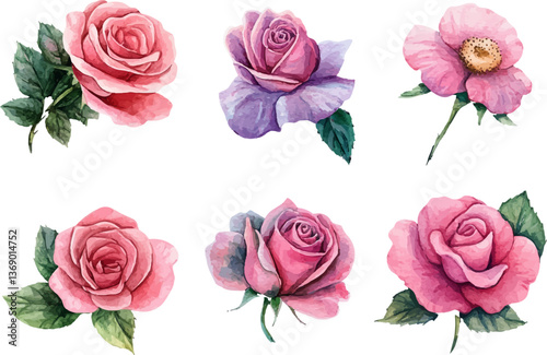 Hand-Painted Watercolor Pink Rose Clipart